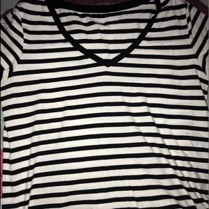 black & white stripped v neck shirt